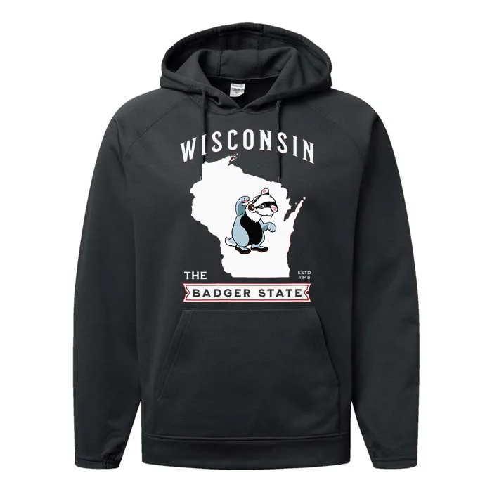 Wisconsin The Badger State Established 1848 Performance Fleece Hoodie