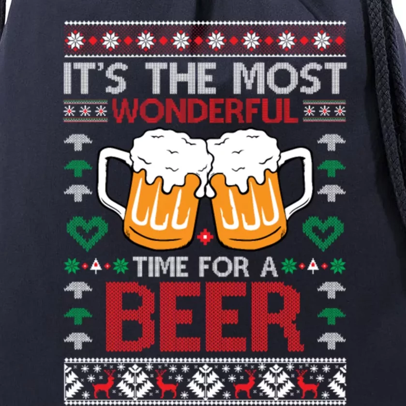 Wonderful Time Beer Ugly Christmas Sweaters Gift Drawstring Bag