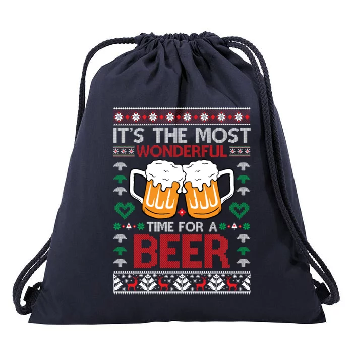 Wonderful Time Beer Ugly Christmas Sweaters Gift Drawstring Bag