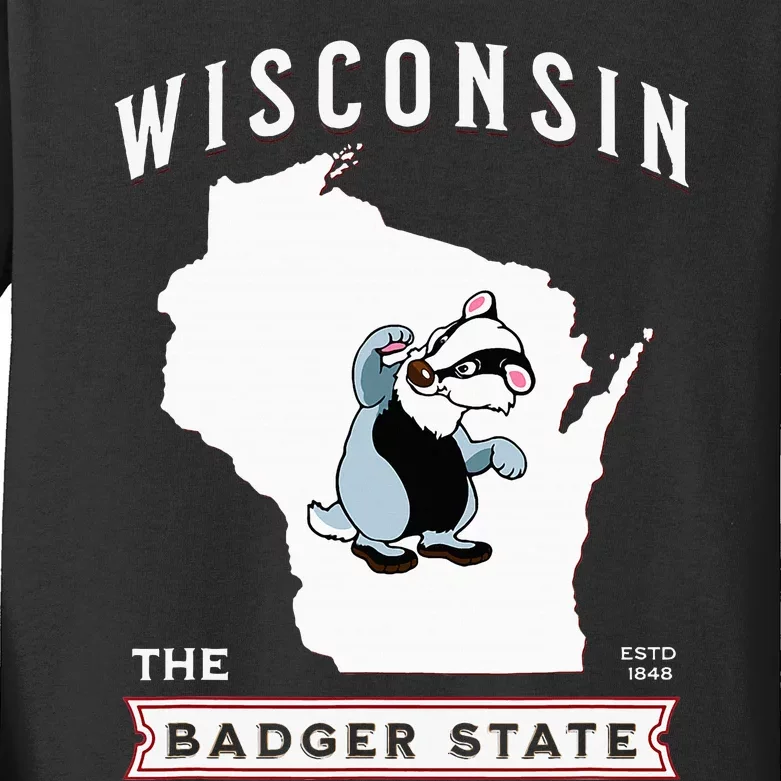 Wisconsin The Badger State Established 1848 Kids Long Sleeve Shirt