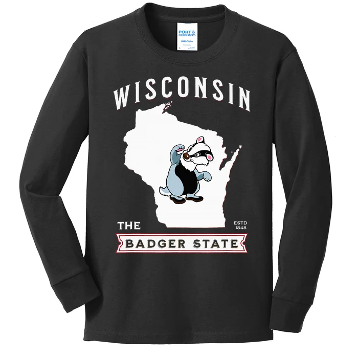 Wisconsin The Badger State Established 1848 Kids Long Sleeve Shirt