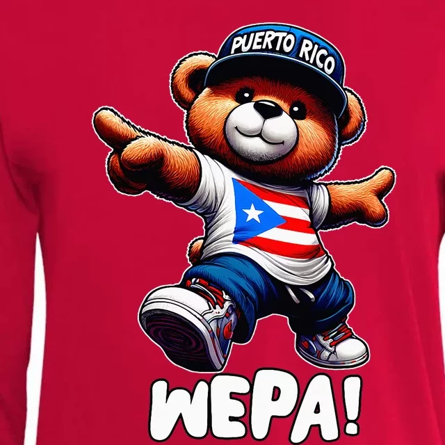 Wepa Teddy Bear Puerto Rico Flag Boricua Puerto Rican Womens Cotton Relaxed Long Sleeve T-Shirt