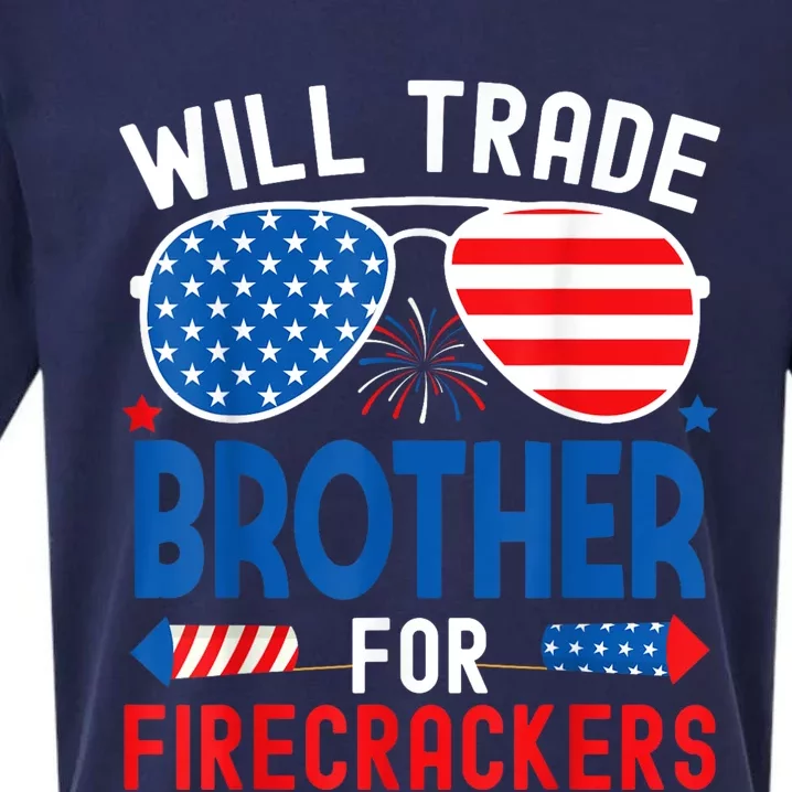 Will Trade Brother For Firecrackers Funny 4th Of July Sueded Cloud Jersey T-Shirt