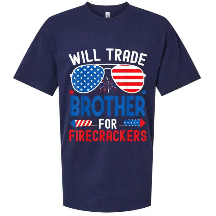 Will Trade Brother For Firecrackers Funny 4th Of July Sueded Cloud Jersey T-Shirt