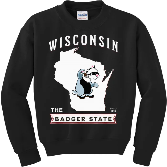 Wisconsin The Badger State Established 1848 Kids Sweatshirt