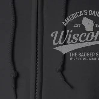 Wisconsin The Badger State Est 1848 State Map Full Zip Hoodie