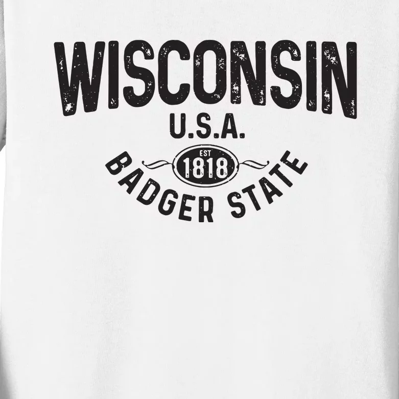 Wisconsin The Badger State Est 1818 Gift Kids Long Sleeve Shirt