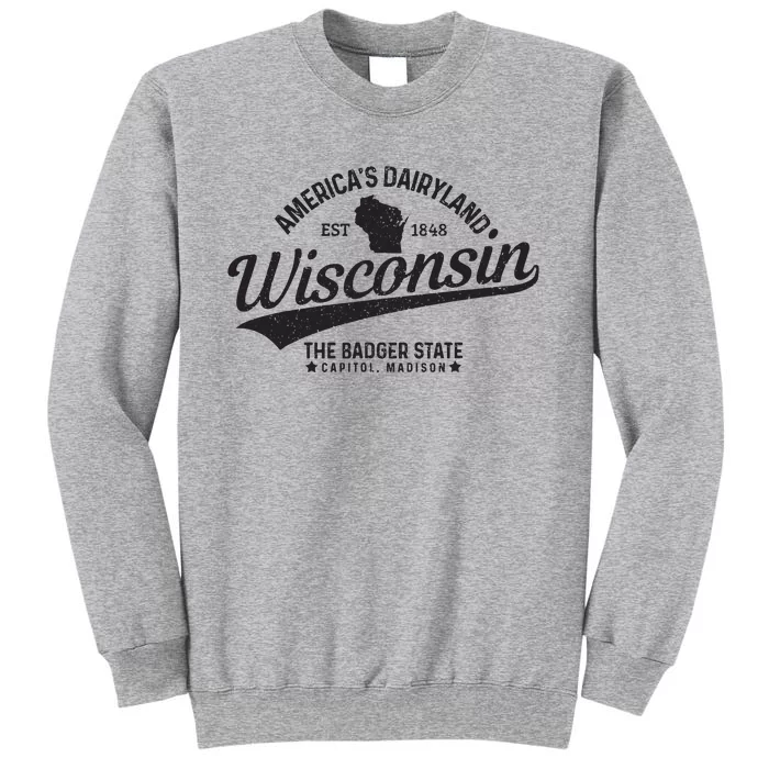 Wisconsin The Badger State Est 1848 State Map Gift Tall Sweatshirt