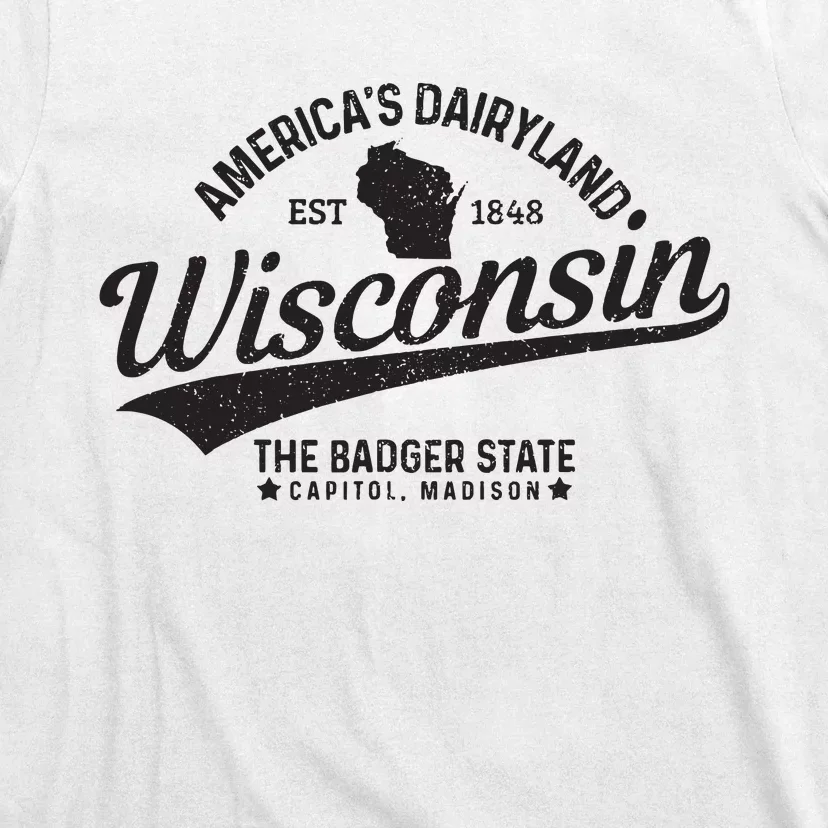 Wisconsin The Badger State Est 1848 State Map Gift T-Shirt