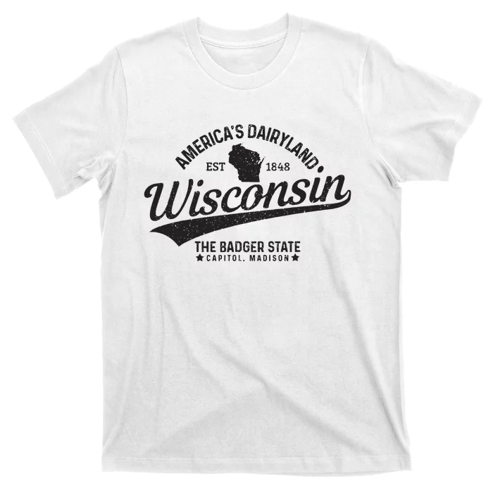 Wisconsin The Badger State Est 1848 State Map Gift T-Shirt