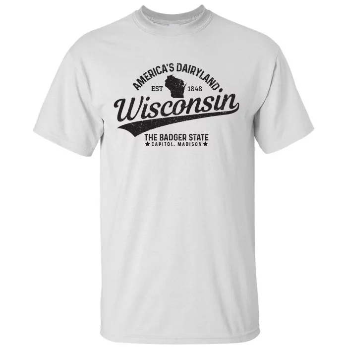 Wisconsin The Badger State Est 1848 State Map Gift Tall T-Shirt