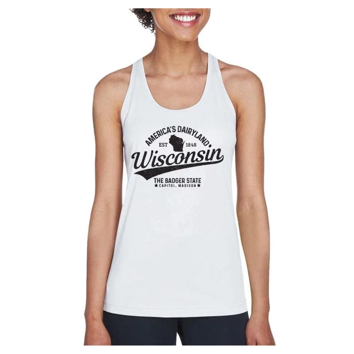 Wisconsin The Badger State Est 1848 State Map Gift Women's Racerback Tank