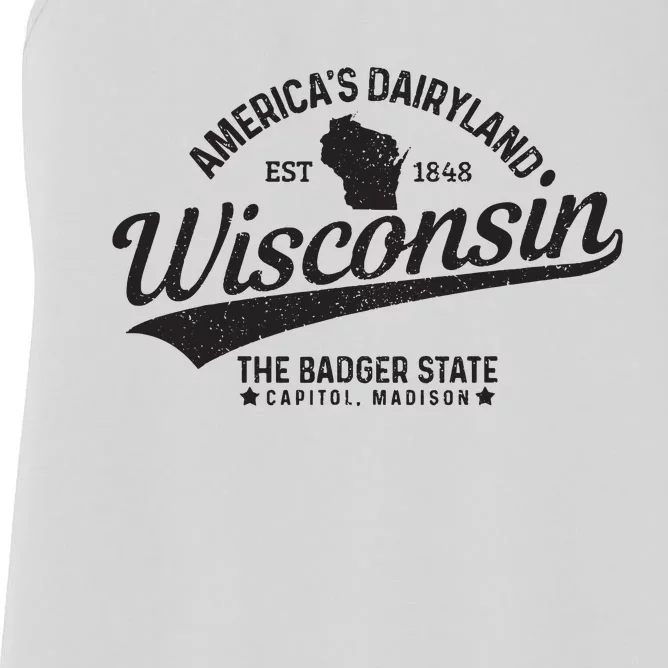 Wisconsin The Badger State Est 1848 State Map Gift Women's Racerback Tank