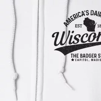 Wisconsin The Badger State Est 1848 State Map Gift Full Zip Hoodie