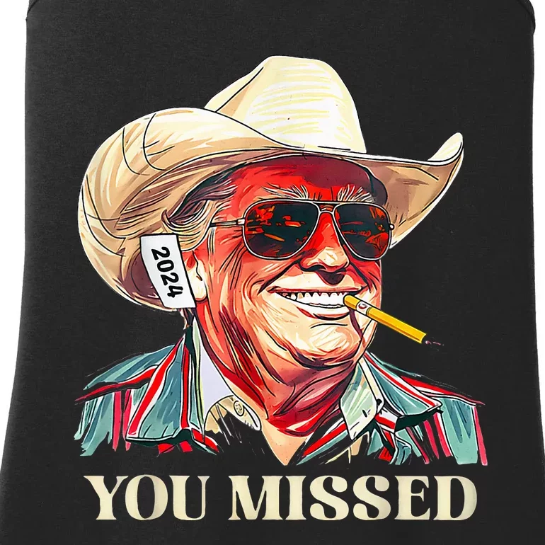 Western Trump Cow You Missed American Flag Cow Hat Ladies Essential Tank