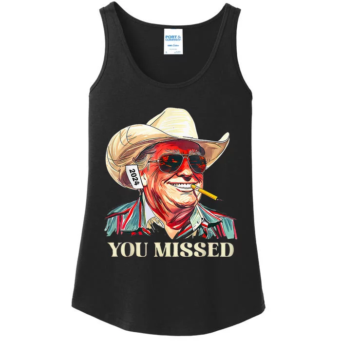 Western Trump Cow You Missed American Flag Cow Hat Ladies Essential Tank