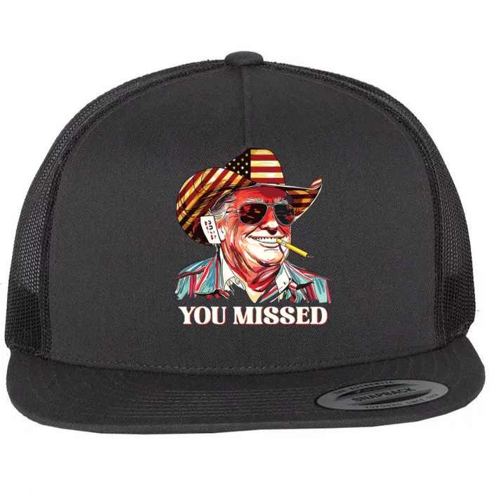 Western Trump Cowboy You Missed American Flag Cowboy Hat Flat Bill Trucker Hat