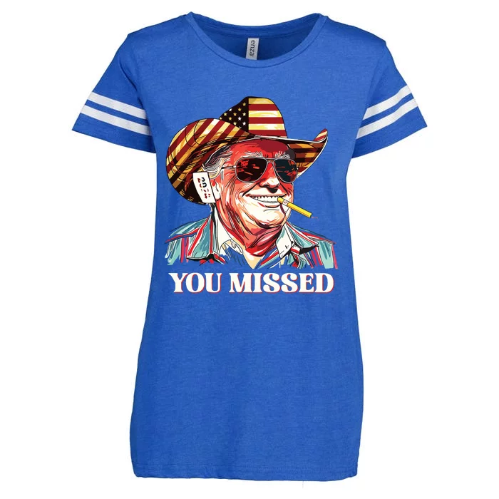 Western Trump Cowboy You Missed American Flag Cowboy Hat Enza Ladies Jersey Football T-Shirt