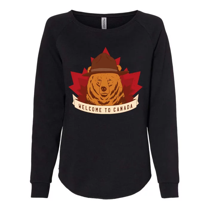 Welcome To Canada Maple Leaf Bear Womens California Wash Sweatshirt