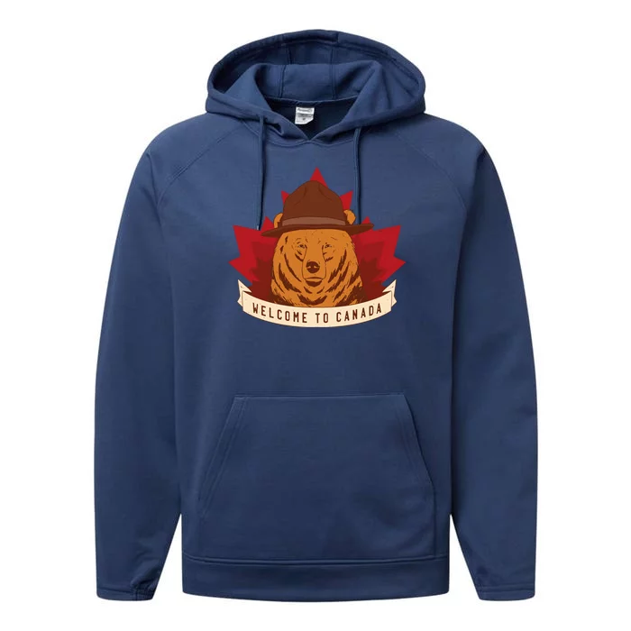 Welcome To Canada Maple Leaf Bear Performance Fleece Hoodie