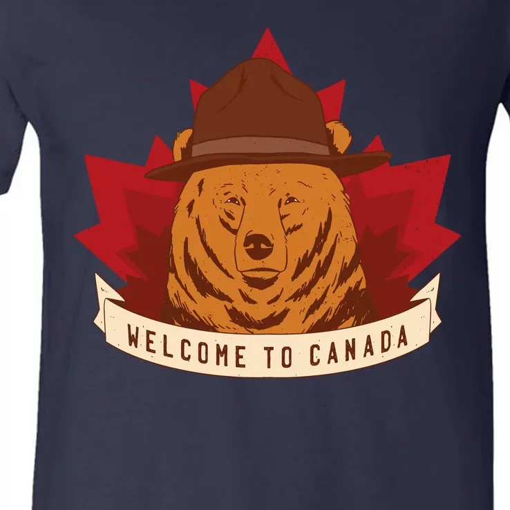 Welcome To Canada Maple Leaf Bear V-Neck T-Shirt