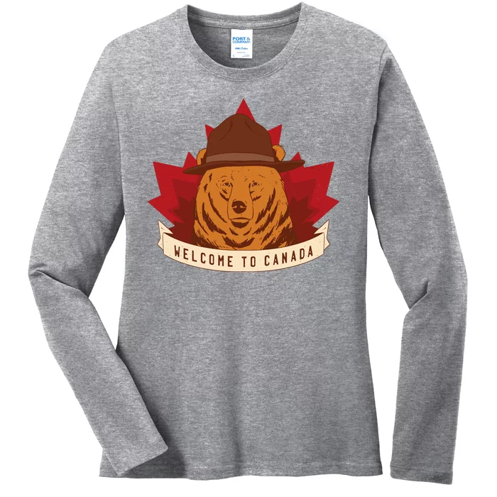 Welcome To Canada Maple Leaf Bear Ladies Long Sleeve Shirt