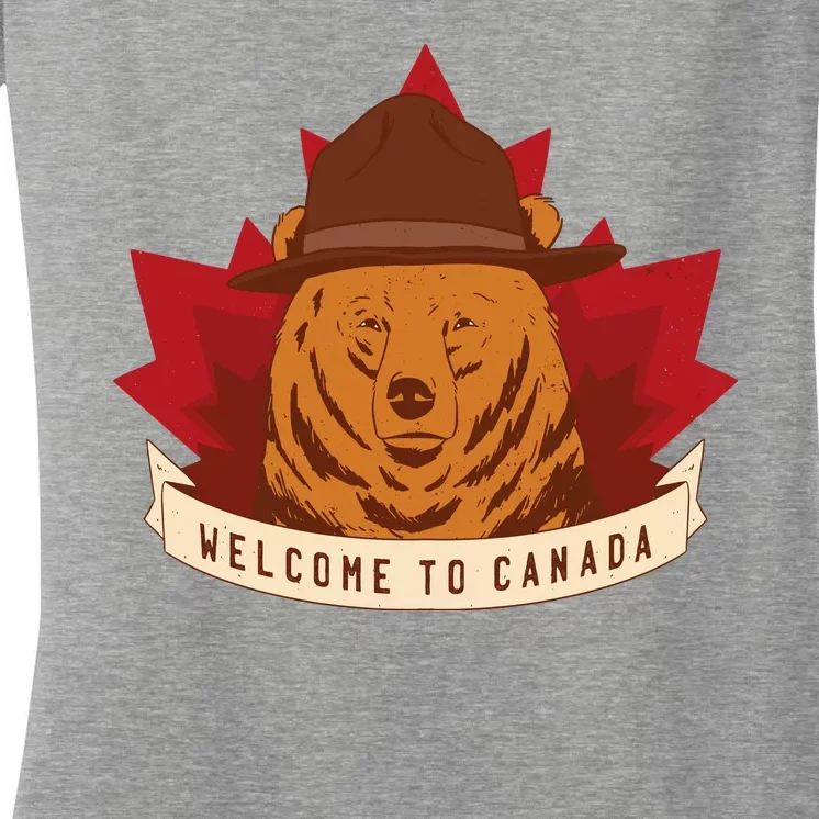 Welcome To Canada Maple Leaf Bear Women's V-Neck T-Shirt