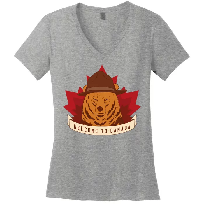 Welcome To Canada Maple Leaf Bear Women's V-Neck T-Shirt