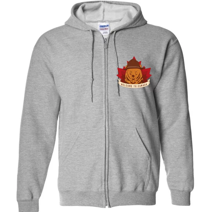 Welcome To Canada Maple Leaf Bear Full Zip Hoodie