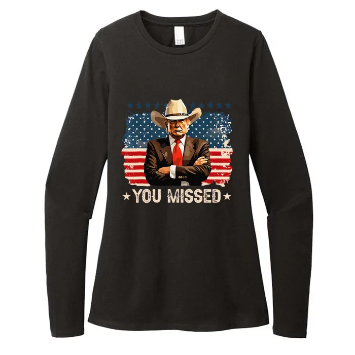 Western Trump Cowboy You Missed Again Funny Womens CVC Long Sleeve Shirt