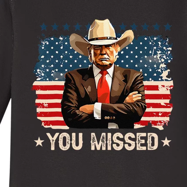 Western Trump Cowboy You Missed Again Funny Baby Long Sleeve Bodysuit