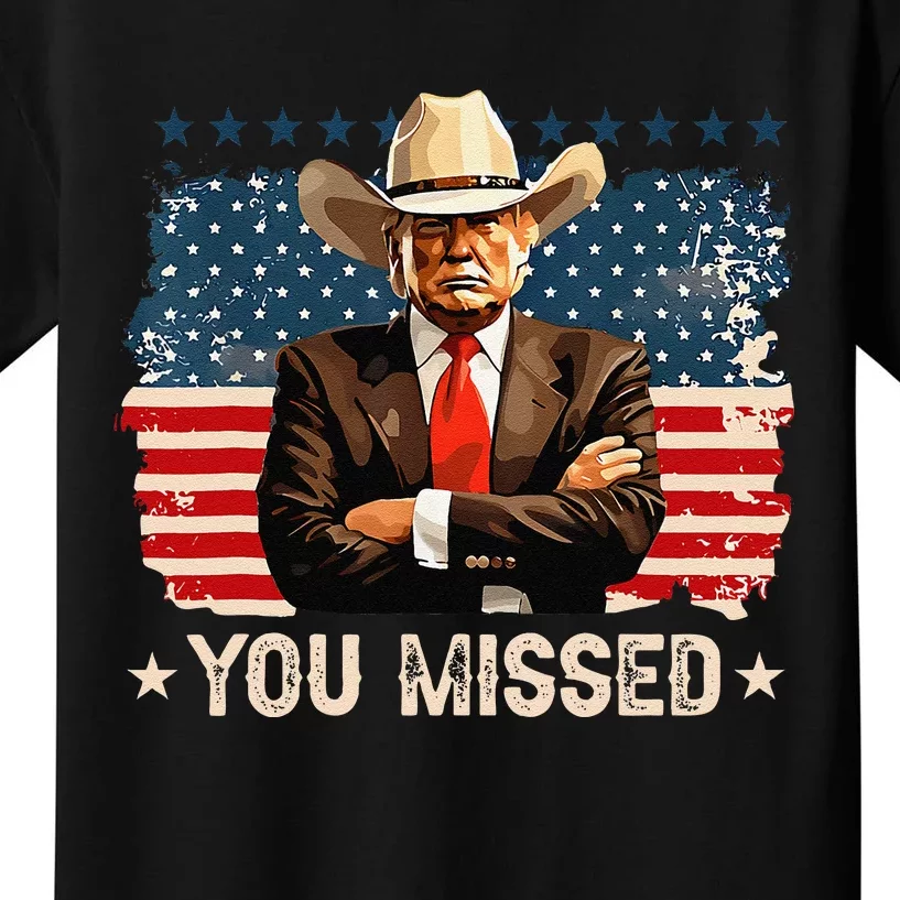 Western Trump Cowboy You Missed Again Funny Kids T-Shirt