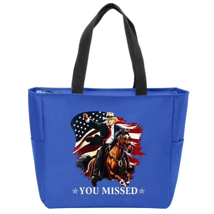 Western Trump Cowboy You Missed Again Funny Zip Tote Bag