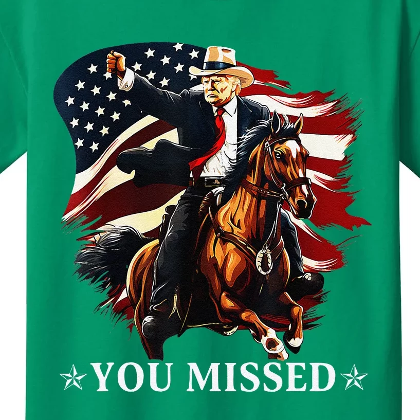 Western Trump Cowboy You Missed Again Funny Kids T-Shirt