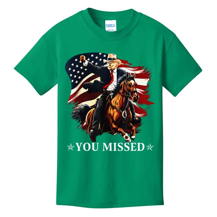 Western Trump Cowboy You Missed Again Funny Kids T-Shirt