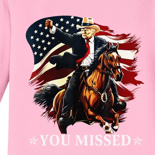 Western Trump Cowboy You Missed Again Funny Baby Long Sleeve Bodysuit