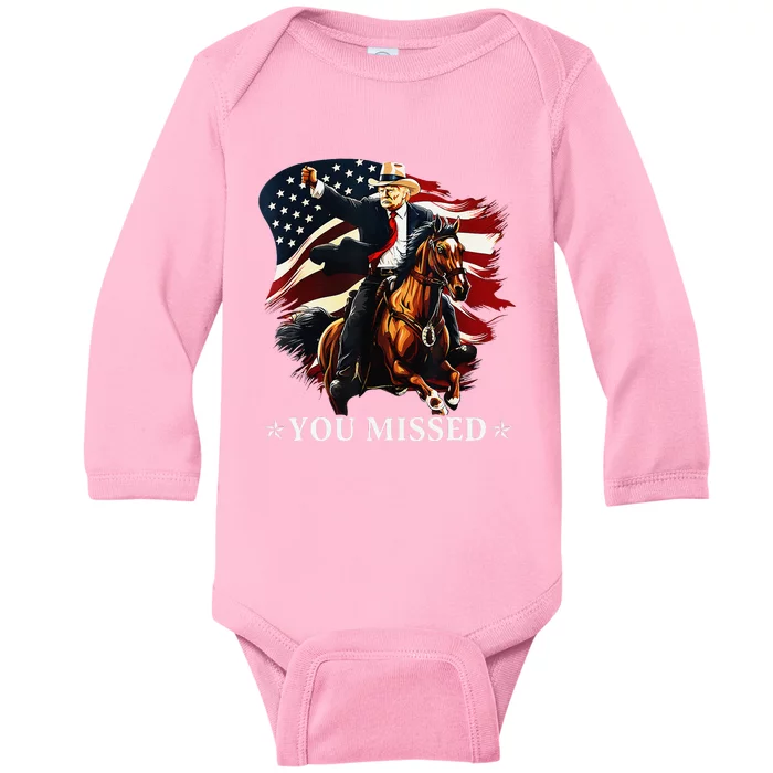 Western Trump Cowboy You Missed Again Funny Baby Long Sleeve Bodysuit