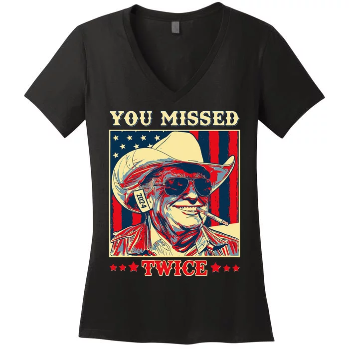 Western Trump Cow You Missed Twice Women's V-Neck T-Shirt