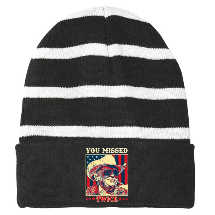 Western Trump Cowboy You Missed Twice Striped Beanie with Solid Band