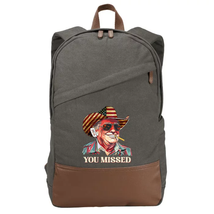 Western Trump Cowboy You Missed American Flag Cowboy Hat Cotton Canvas Backpack