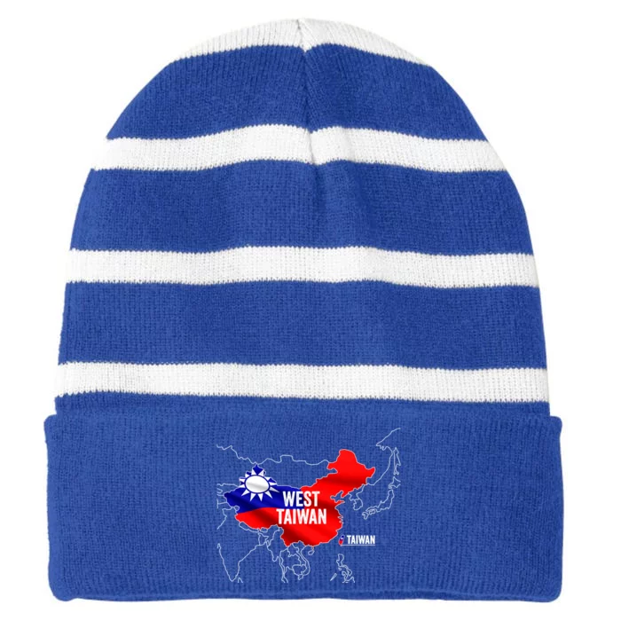 West Taiwan China Map I Love Taiwan Flag Taiwanese Pride Great Gift Striped Beanie with Solid Band