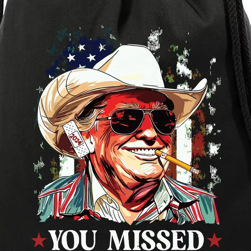 Western Trump Cowboy You Missed Trump 2024 American Flag Drawstring Bag