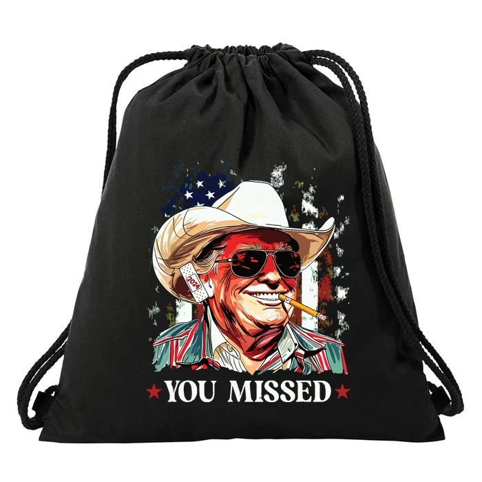 Western Trump Cowboy You Missed Trump 2024 American Flag Drawstring Bag