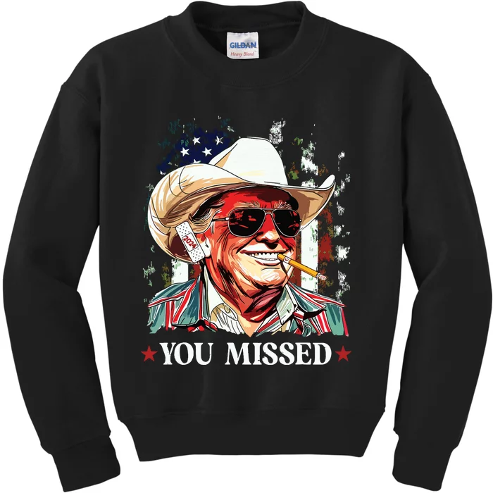 Western Trump Cowboy You Missed Trump 2024 American Flag Kids Sweatshirt