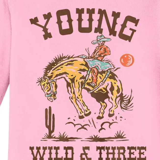 Wild & Three Cow Western Rodeo 3rd Birthday Baby Long Sleeve Bodysuit