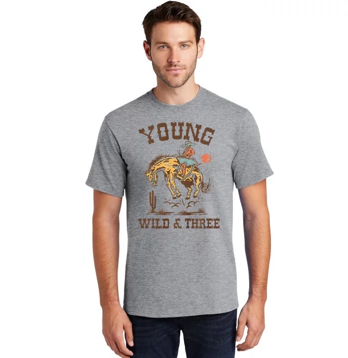 Wild & Three Cow Western Rodeo 3rd Birthday Tall T-Shirt