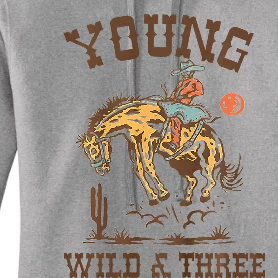 Wild & Three Cow Western Rodeo 3rd Birthday Women's Pullover Hoodie