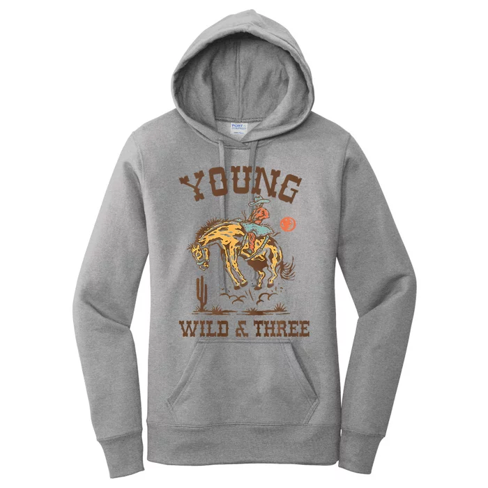 Wild & Three Cow Western Rodeo 3rd Birthday Women's Pullover Hoodie