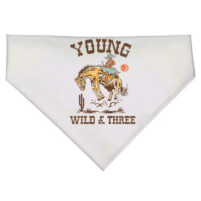 Wild & Three Cow Western Rodeo 3rd Birthday USA-Made Doggie Bandana