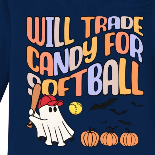 Will Trade Candy For Softball Baby Long Sleeve Bodysuit